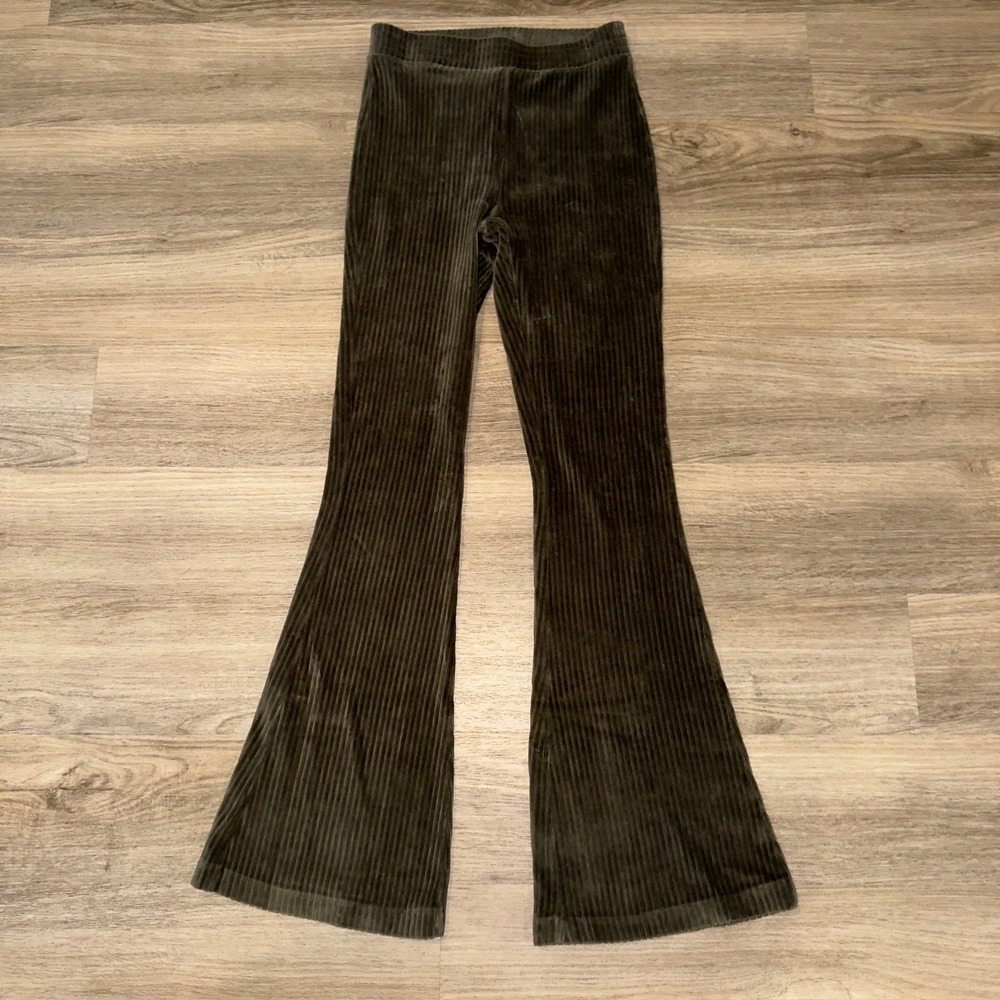 Aerie Olive Green Corduroy Flare Pants High Waisted Bell Bottoms Womens Small